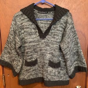 Christine Gerard 3/4 Sleeve 100% Acrylic Sweater Grays Hooded Cropped Pockets L‎